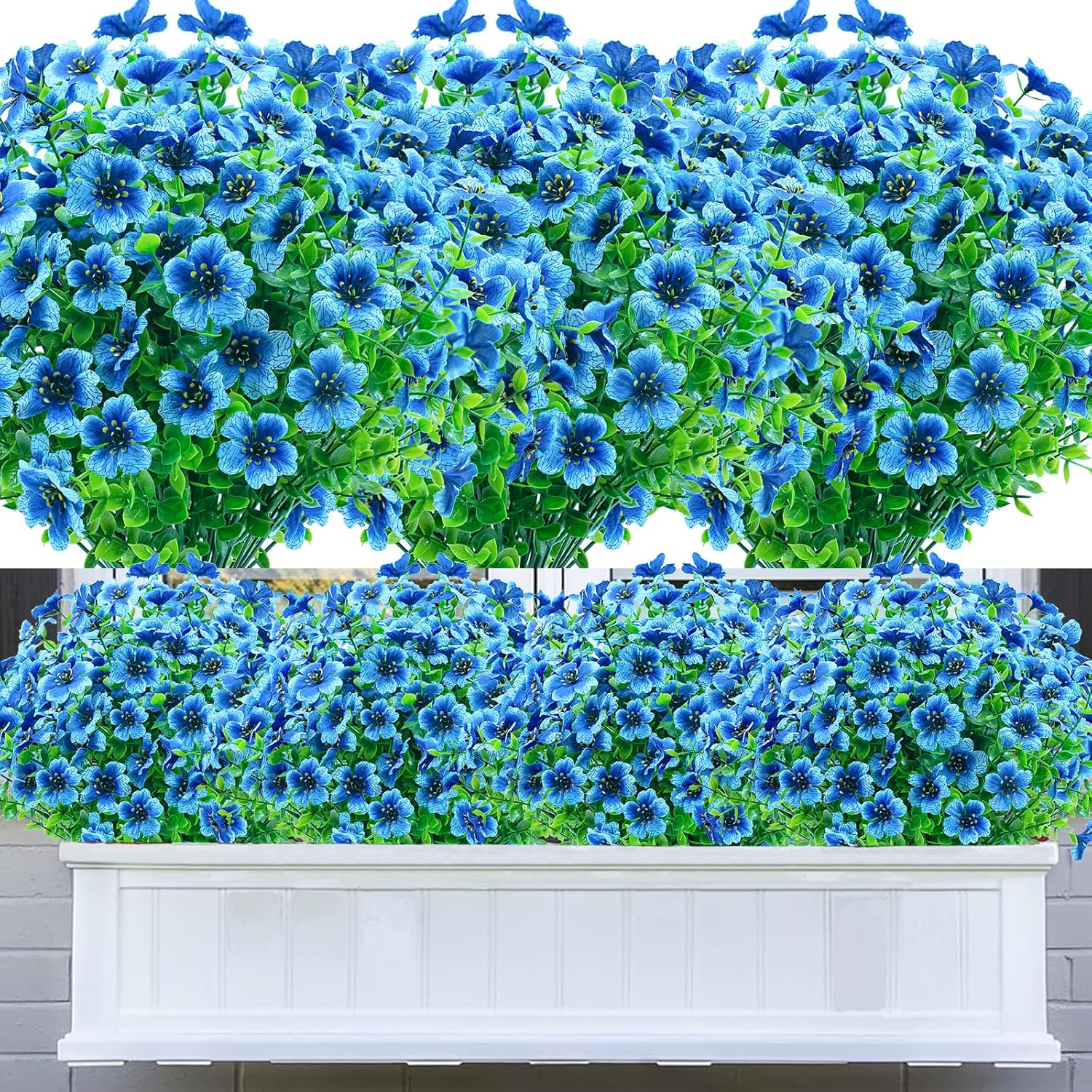 8 Bundles Outdoor Artificial Flowers,Uv Resistant Fake Flowers Outdoor Plastic Plants Faux Silk Flower For Outside Indoor Decoration(Blue)