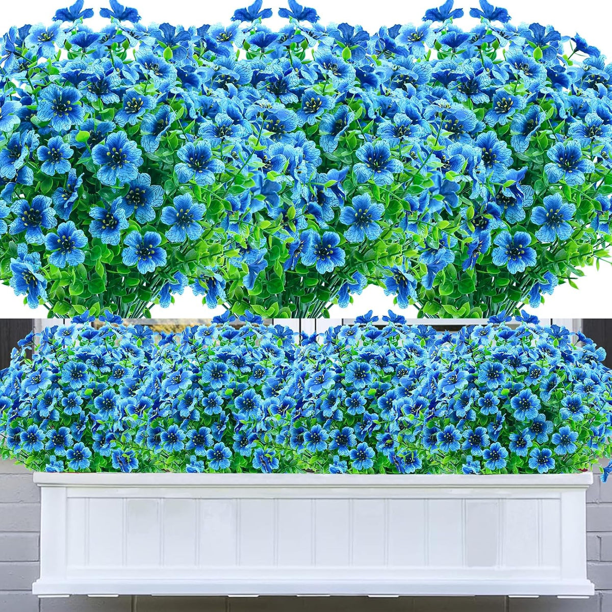 8 Bundles Outdoor Artificial Flowers,Uv Resistant Fake Flowers Outdoor Plastic Plants Faux Silk Flower For Outside Indoor Decoration(Blue)