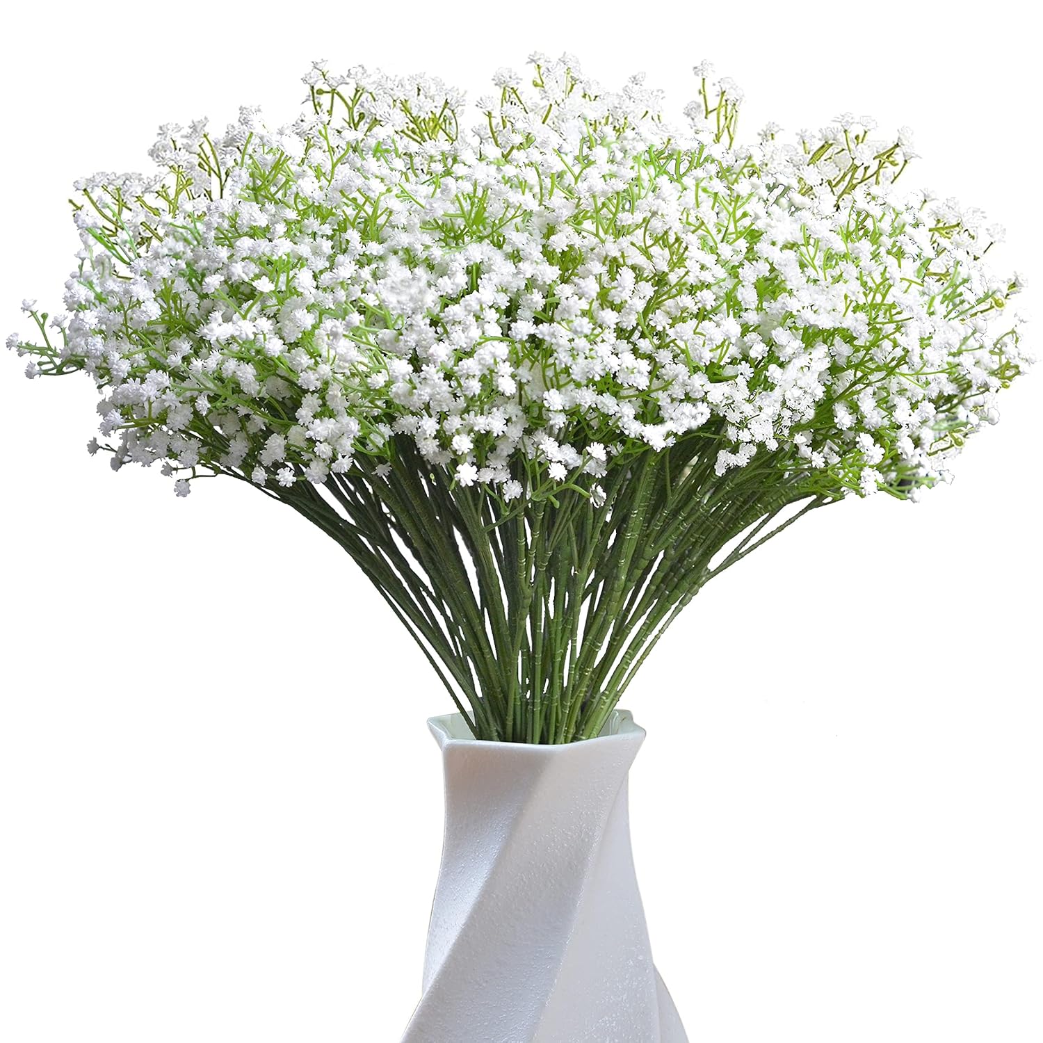 Babys Breath Artificial Flowers, 24 Pcs Fake Flowers Gypsophila Bouquet Fall Flowers Artificial For Decoration, Real Touch Silk Flower For Wedding Christmas Diy Party Home Garden Office(White)