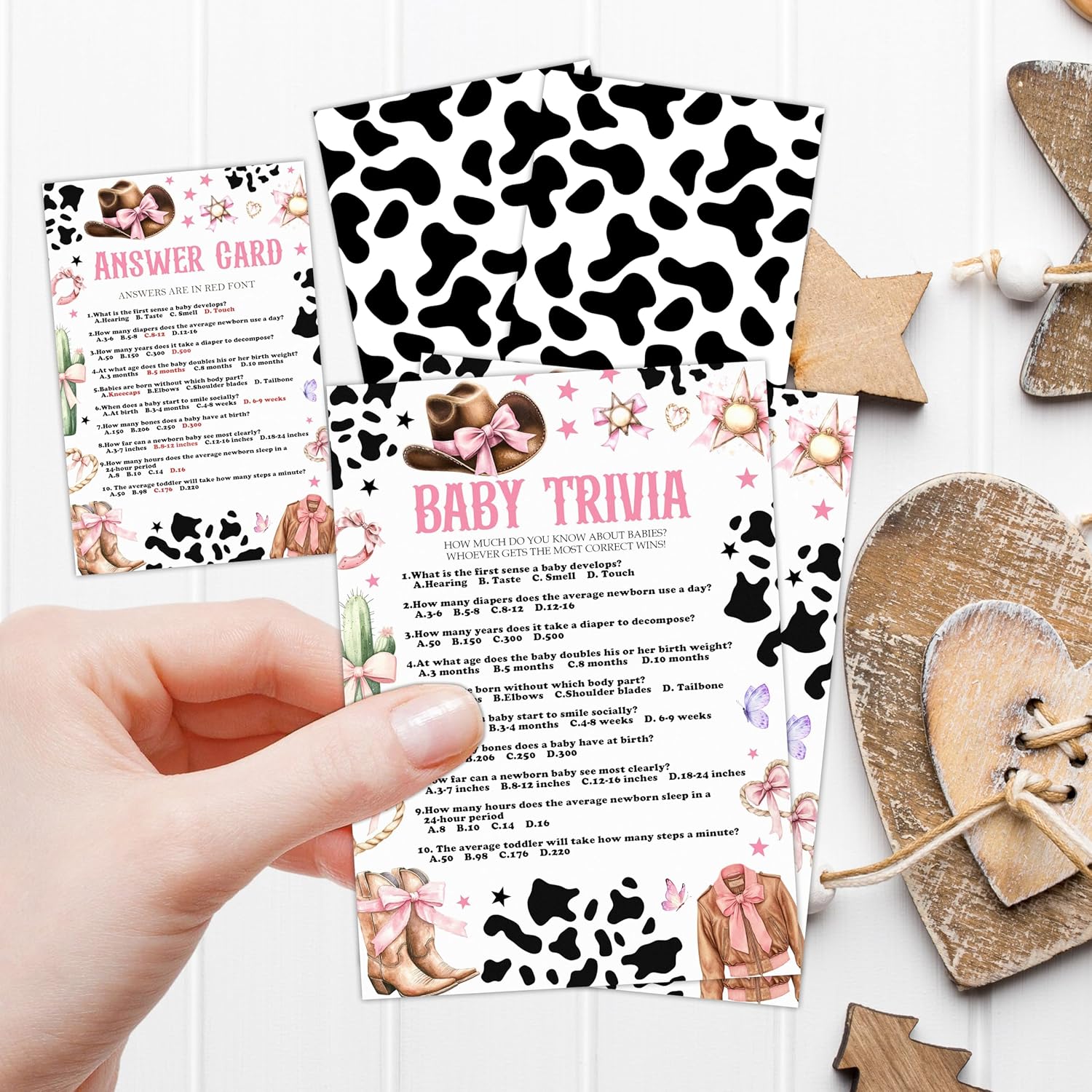 Baby Shower Western Cowgirl Feud Game Set - 30 Pcs Double-Sided With 1 Answer Card - Gender Neutral Party Activities Supplies - B09