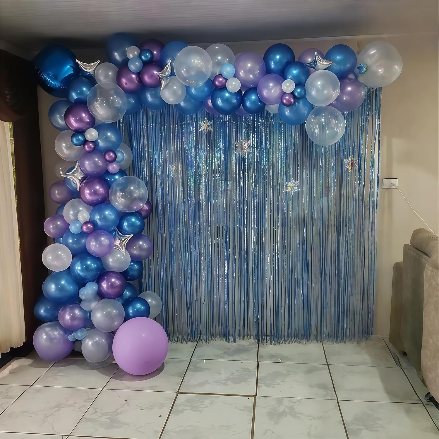 Winter Snowflake Balloons, 60 Packs 12 Inch Metallic Purple Blue White Silver Balloon With Confetti Balloon For Birthday Party Baby Shower Christmas Winter Wonderland Party Decoration