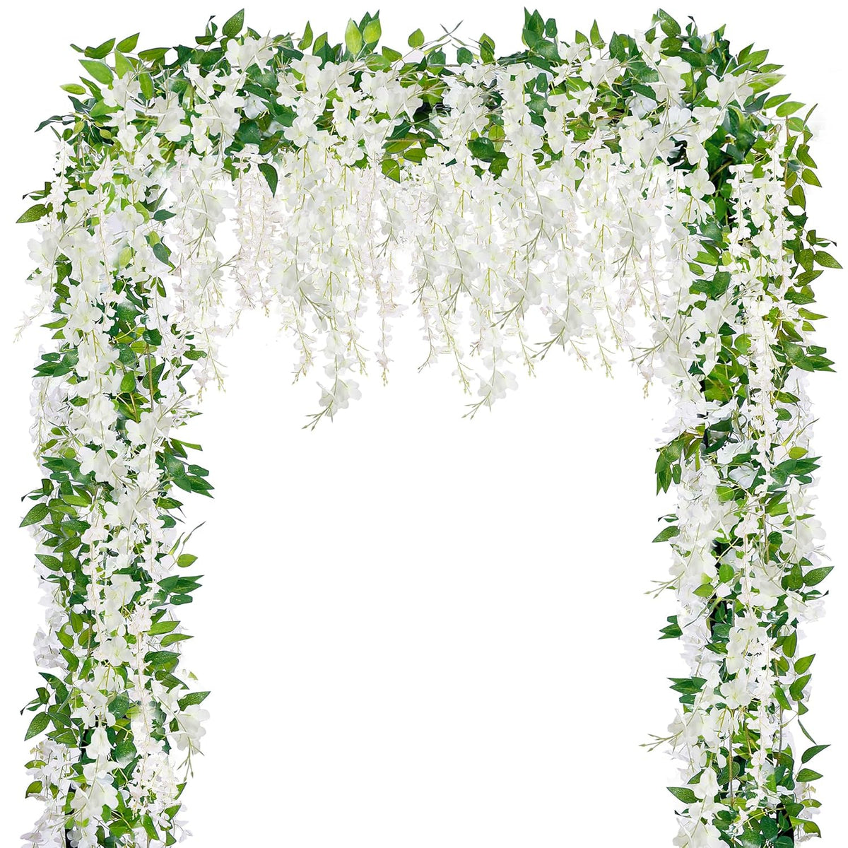 6Pcs Wisteria Garland Artificial Flowers Garland Fake Hanging Wisteria Vines Rattan Silk Hanging Flower Vines For Home Garden Outdoor Wedding Arch Party Ceremony Total 35.4Ft (White)