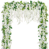 6Pcs Wisteria Garland Artificial Flowers Garland Fake Hanging Wisteria Vines Rattan Silk Hanging Flower Vines For Home Garden Outdoor Wedding Arch Party Ceremony Total 35.4Ft (White)