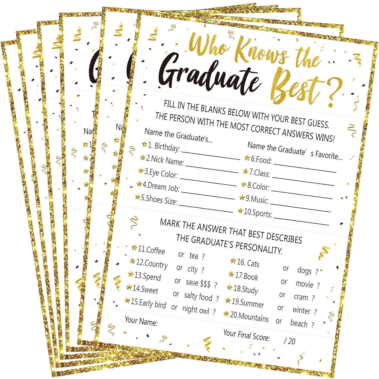 60Ct Who Knows Graduate Best Graduation Game Cards 2026 - Grad Party Supplies Decorations