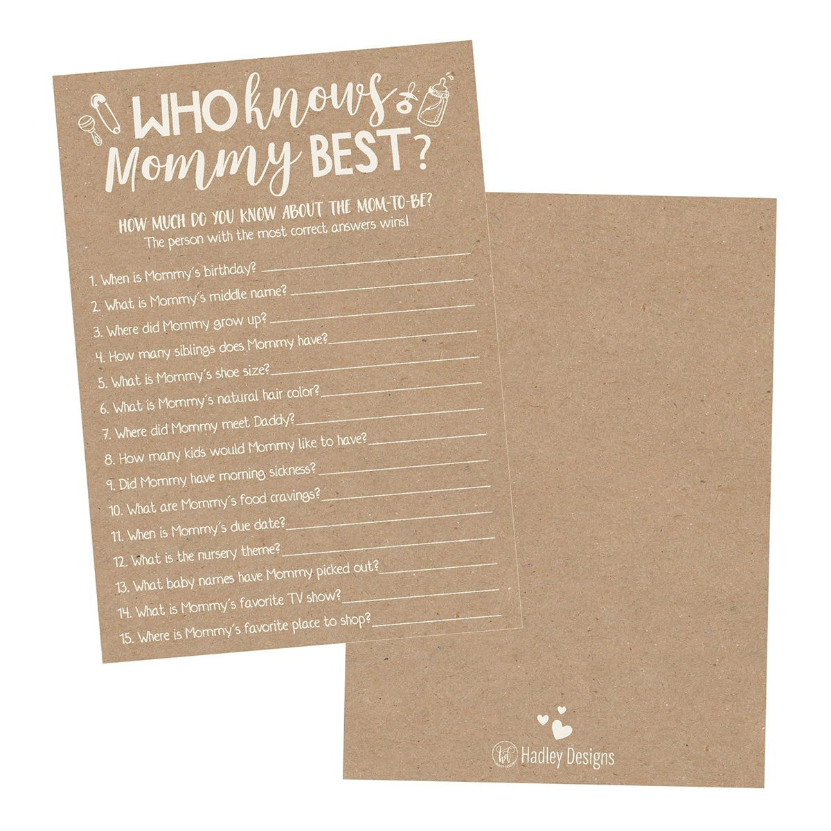 Baby Shower Games For 25 Guests - Rustic Kraft Who Knows Mommy Best Baby Shower Game, Babyshower Games Boy Girl Gender Neutral, Who Knows Mom Best Gender Reveal Game, Made In Usa