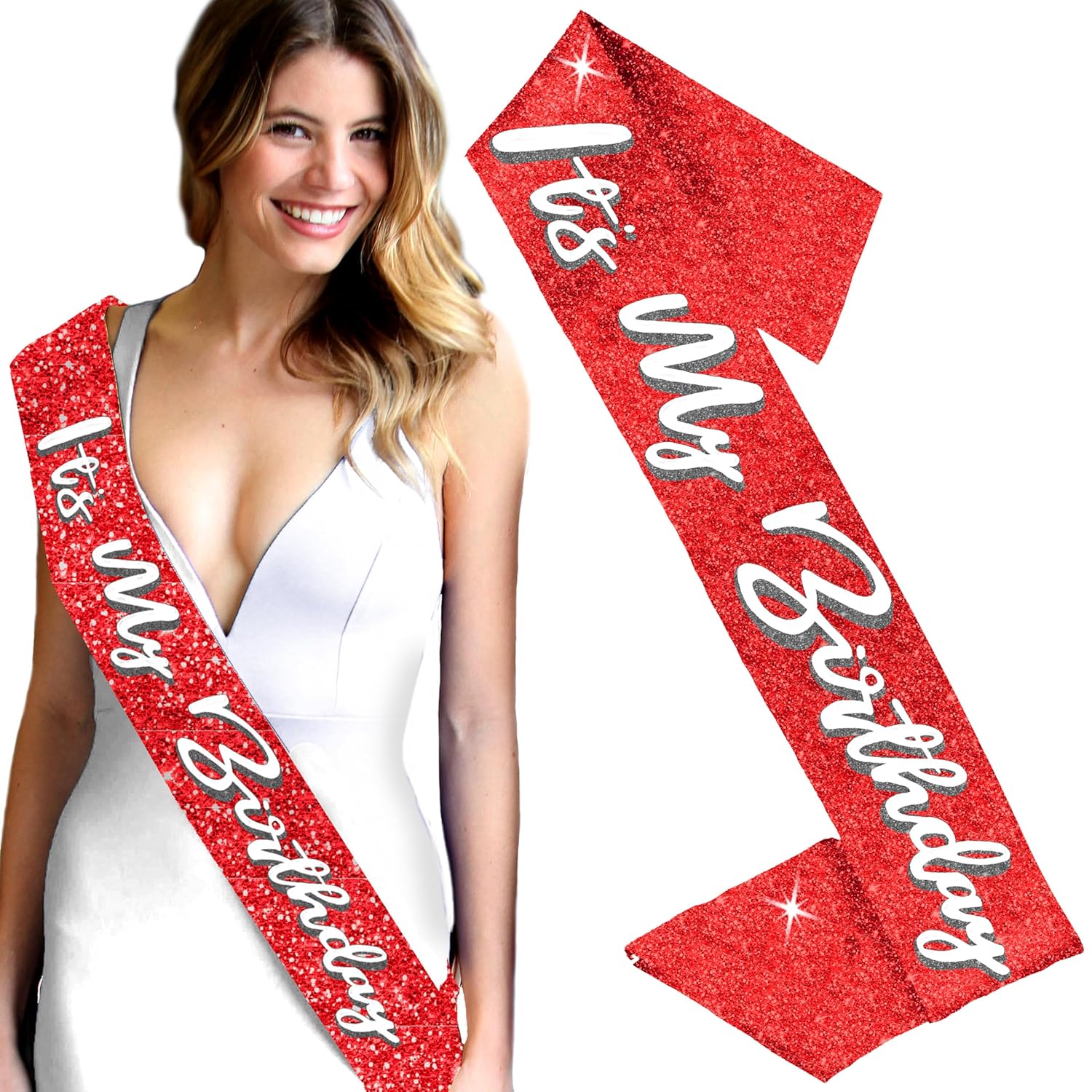 Quality Birthday Sash Party Supplies - Glam It'S My Birthday Sash - Bday Decorations For Women Red Sparklesash(Glmitmybdy) Red/Sprk