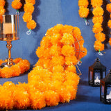 15 Pack Marigold Garland For Decoration 5 Ft Long Strands Faux Artificial Marigold Flowers For Dia De Los Muertos Diwali Indian Wedding Party Decorations(Light Orange)