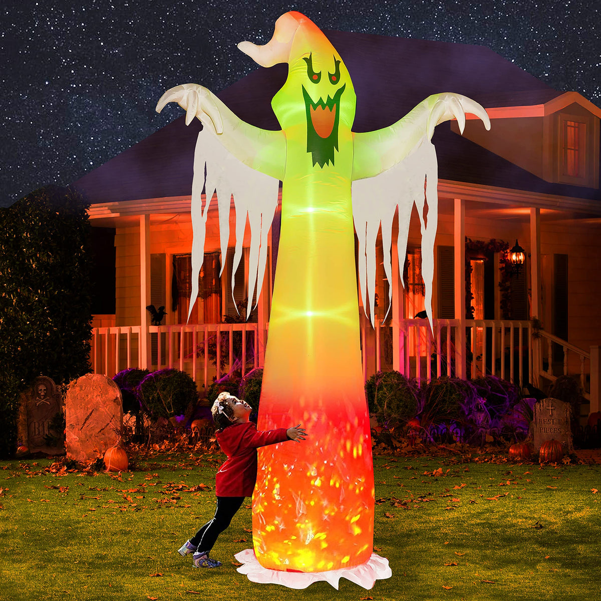 9 FT Halloween Inflatables Outdoor, Halloween Blow Up Yard Decorations with Built-in LED Lights for Indoor Outdoor Party Garden Lawn Clearance (Ghost)