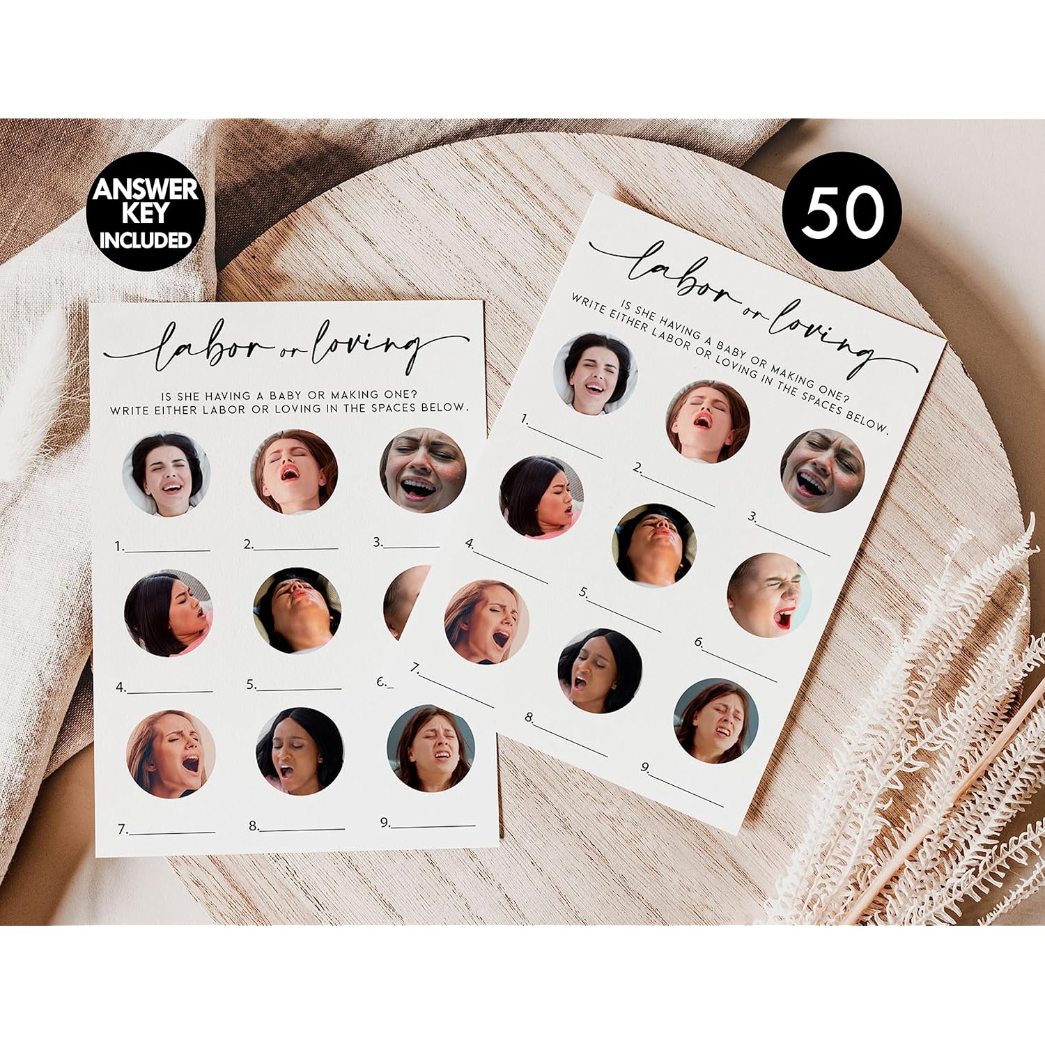 50 Baby Shower Labor Or Loving Game (50-Cards) Fun Baby Shower Game Activity, Gender Neutral Boy Or Girl, Minimalist