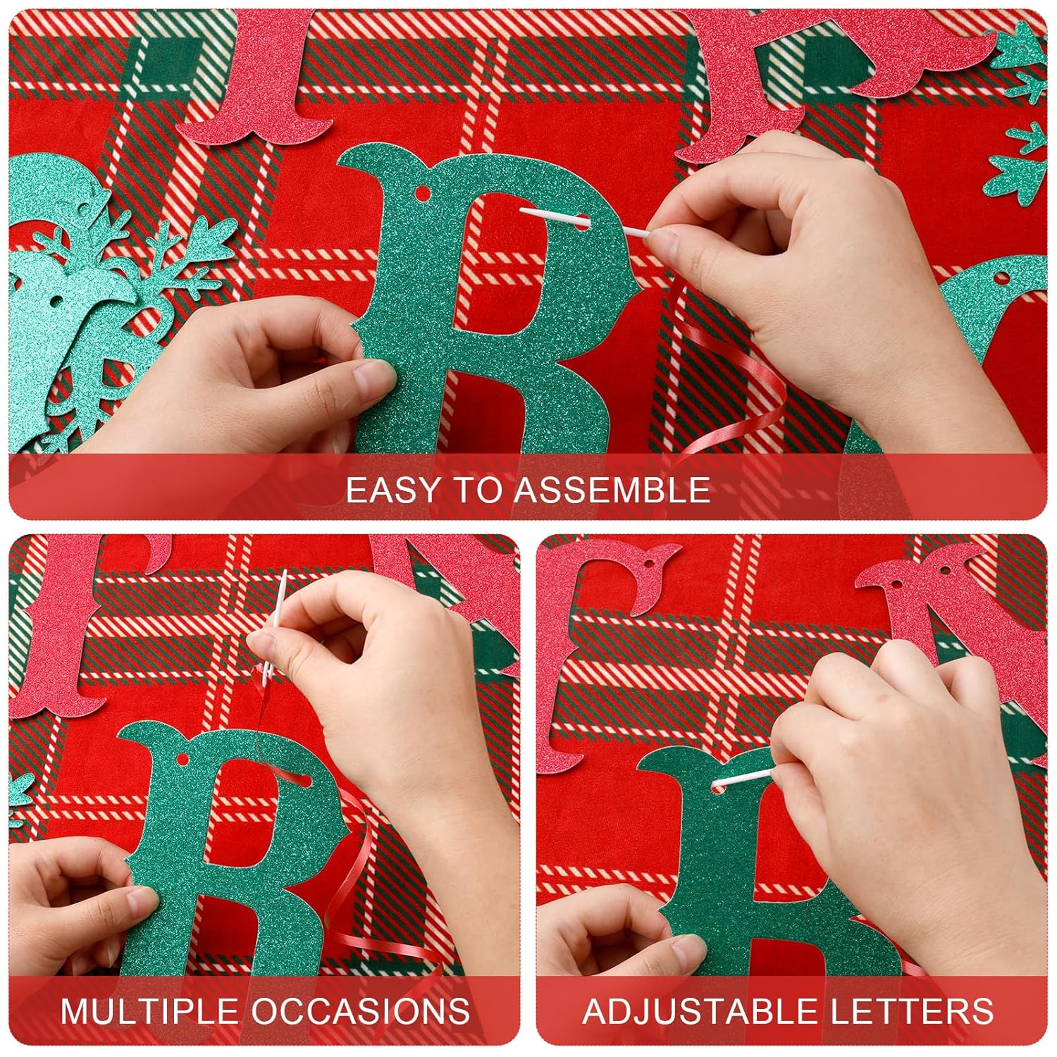 Merry Christmas Banner, Red And Green Xmas Decoration Banner Hanging Glitter Merry Christmas Garland Sign For Holiday Festival Home Indoor Party Fireplace Decor Supplies