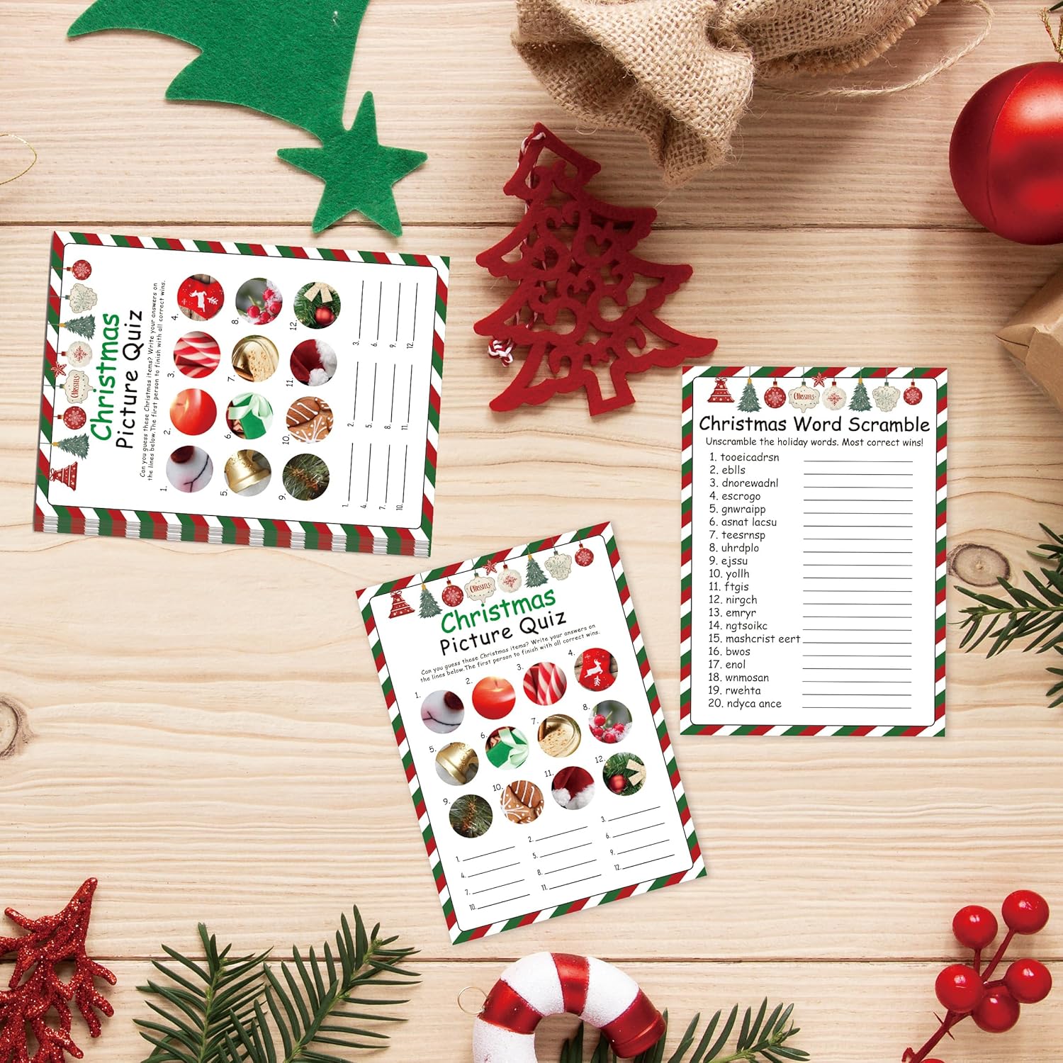 Christmas Trivia Party Game Cards, Christmas Games For Families, Xmas Picture Quiz And Xmas Word Scramble, Include 30 Double-Sided Game Cards, Christmas Party Supplies(Sdjtyx03)
