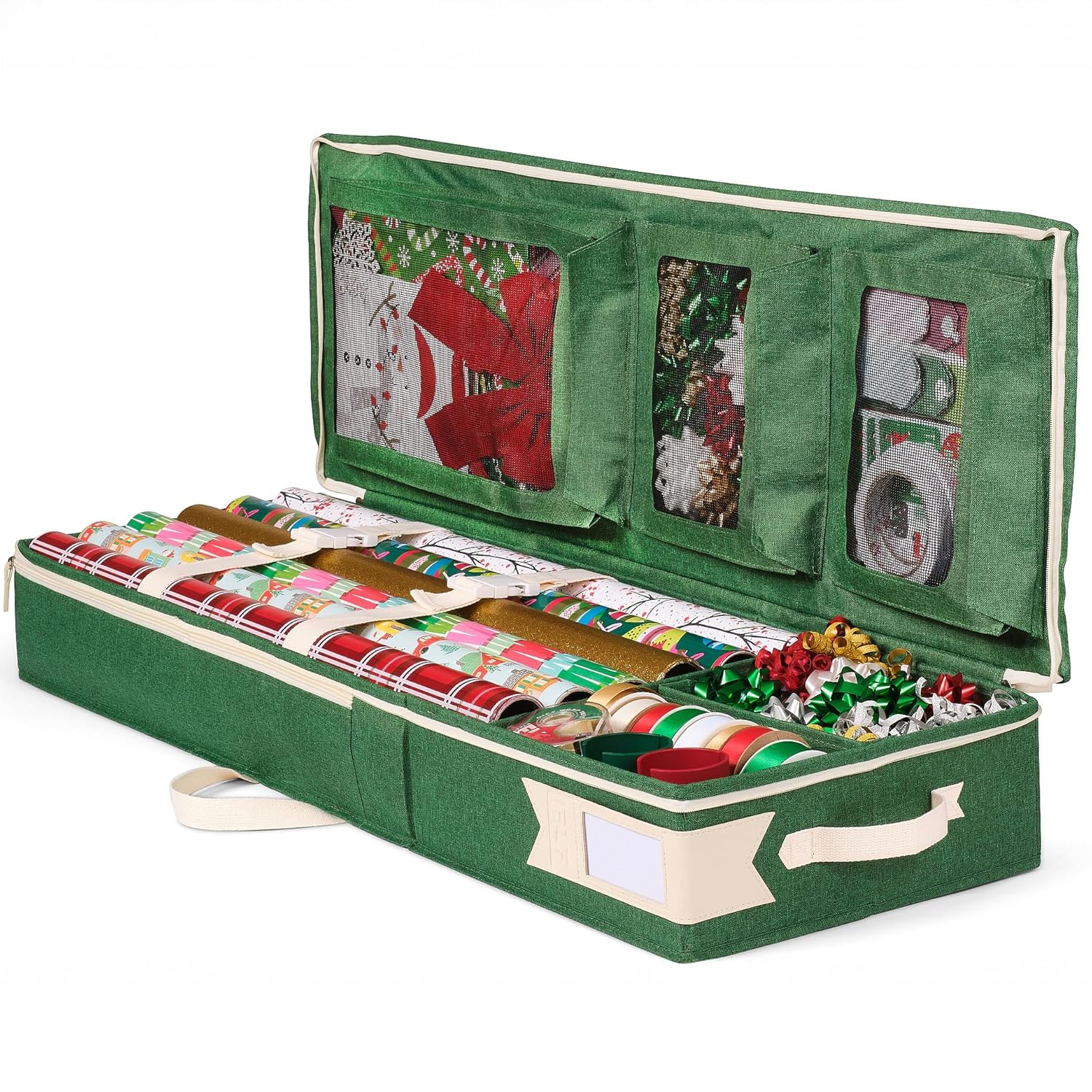 Premium Wrapping Paper Storage Organizer, Easy To Carry, 6 Individual Pockets For Christmas Gift Wrap Supplies, Lightweight And Sturdy