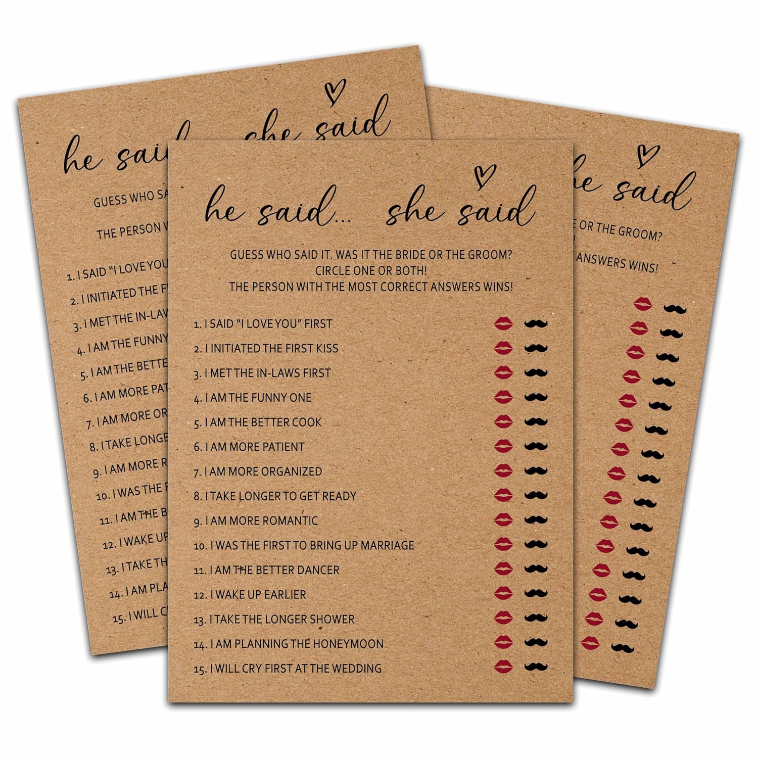 Rustic Kraft Wedding Games - Minimalist Bridal Shower & Engagement Party Decorations, 5" X 7" Double-Sided Cards (25 Pack) - A08