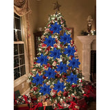 9'' Christmas Poinsettia Flowers 8Pcs Blue Glitter Artificial Flowers Large Christmas Ornament Flowers For Xmas Tree Wreath Garland Decoration