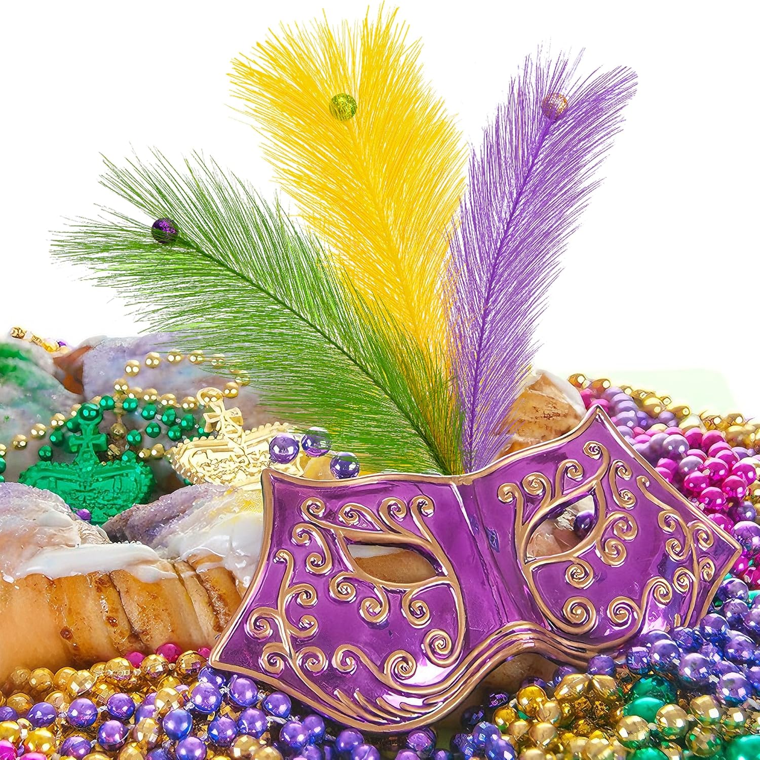 30 Pcs Mardi Gras Artificial Feathers Stems With Glitter Berry, Purple Gold Green Feather Picks Vase Fillers, Mardi Gras Feather Branches Sprays Ornaments For Carnival Party Table Centerpiece Decor