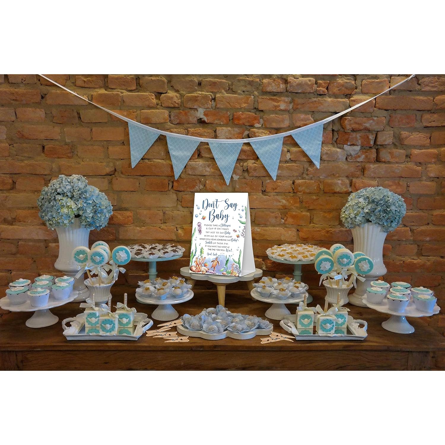 Don'T Say Baby Game, Ocean Under The Sea Baby Shower Game Include Baby Shower Sign And 50 Pcs Mini Clothespins, Gender Neutral Baby Shower Decoration, Party Favors Supplies-Lf32