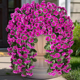 Artificial Fake Hanging Flowers Plants For Outdoor Summer Decoration,2 Pcs Faux Silk Fuchsia Orchid Long Vines Stems Bouquet Uv Resistant For Wall Home Porch Patio Outside(Violet)