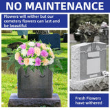 Artificial Cemetery Silk Flowers Saddle,Carnation Cemetery Headstone Flower Saddle, Memorial Flowers For Outdoor Tombstone Headstone Decorations (Purple Beige White)