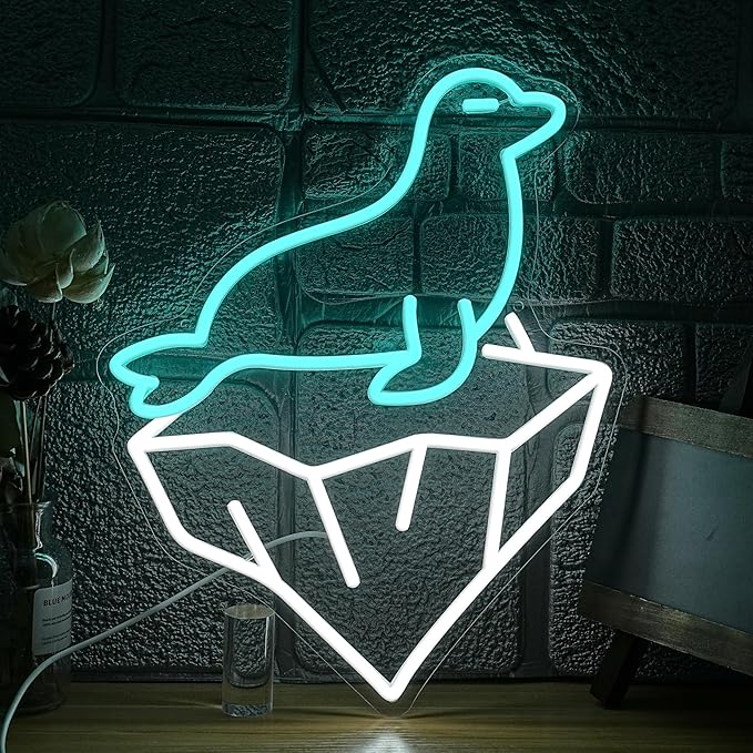 Seal Neon Sign Dimmable Ice Mountain LED Wall Light for Kids Bedroom Nursery Marine Decor