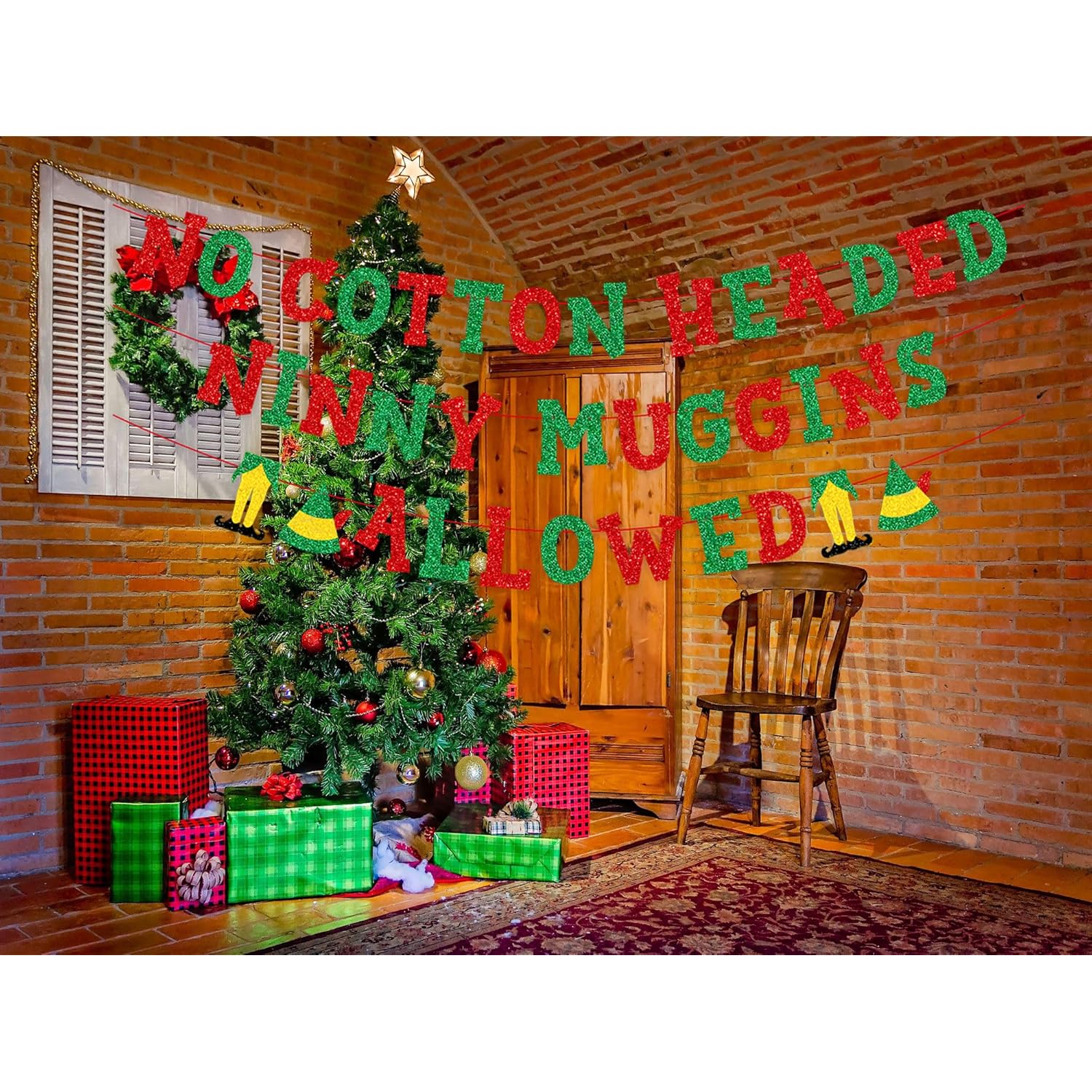No Cotton Headed Ninny Muggins Allowed Banner For The Elf Christmas Decorations,Funny Christmas Banner For Novelty Christmas Party Supplies,Mantel Fireplace Christmas Holiday Vacation Decor Nch