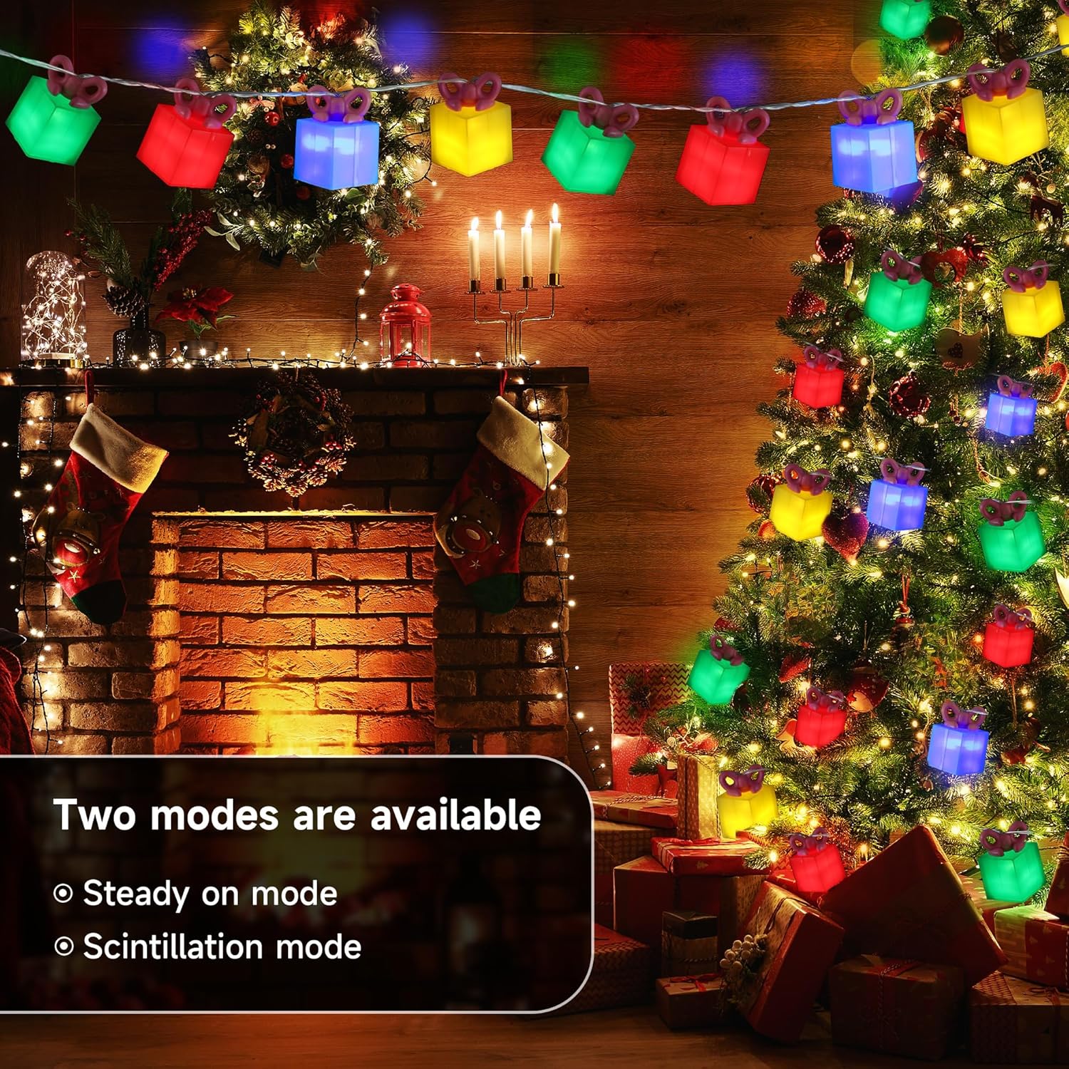 Christmas Lights, 10 Ft 20 Leds Multi Colored Gift Boxes String Lights Battery Operated 2 Modes Xmas Tree Lights For Ind