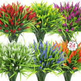 24 Bundles Artificial Flowers For Outdoors, Fake Lavender Flowers Monkey Grass Faux Plastic Plants Shrubs Uv Resistant For Porch Garden Window Box Office Home Decorations, Mixed