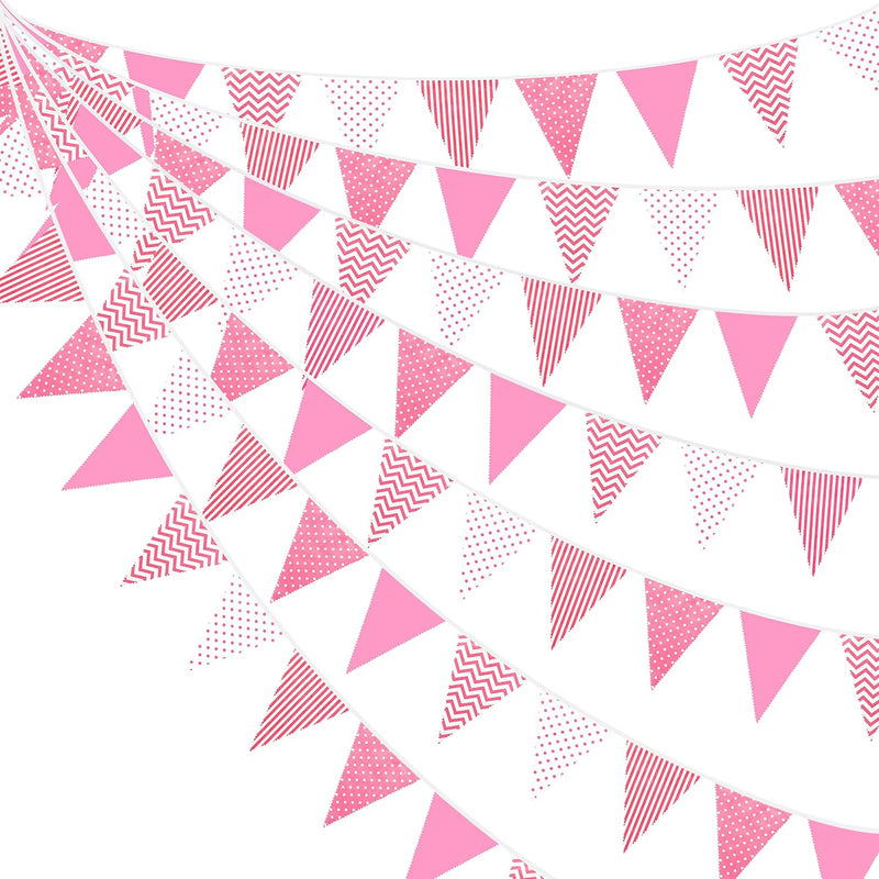 32Ft Hot Pink Striped Dot Pennant Banner Fabric Triangle Flag Bunting