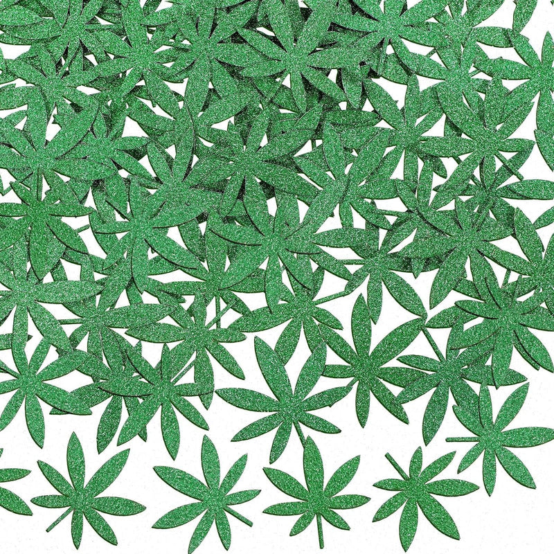 100 Pieces Green Glitter Weed Leaf Paper Confetti Green Leaf Confetti