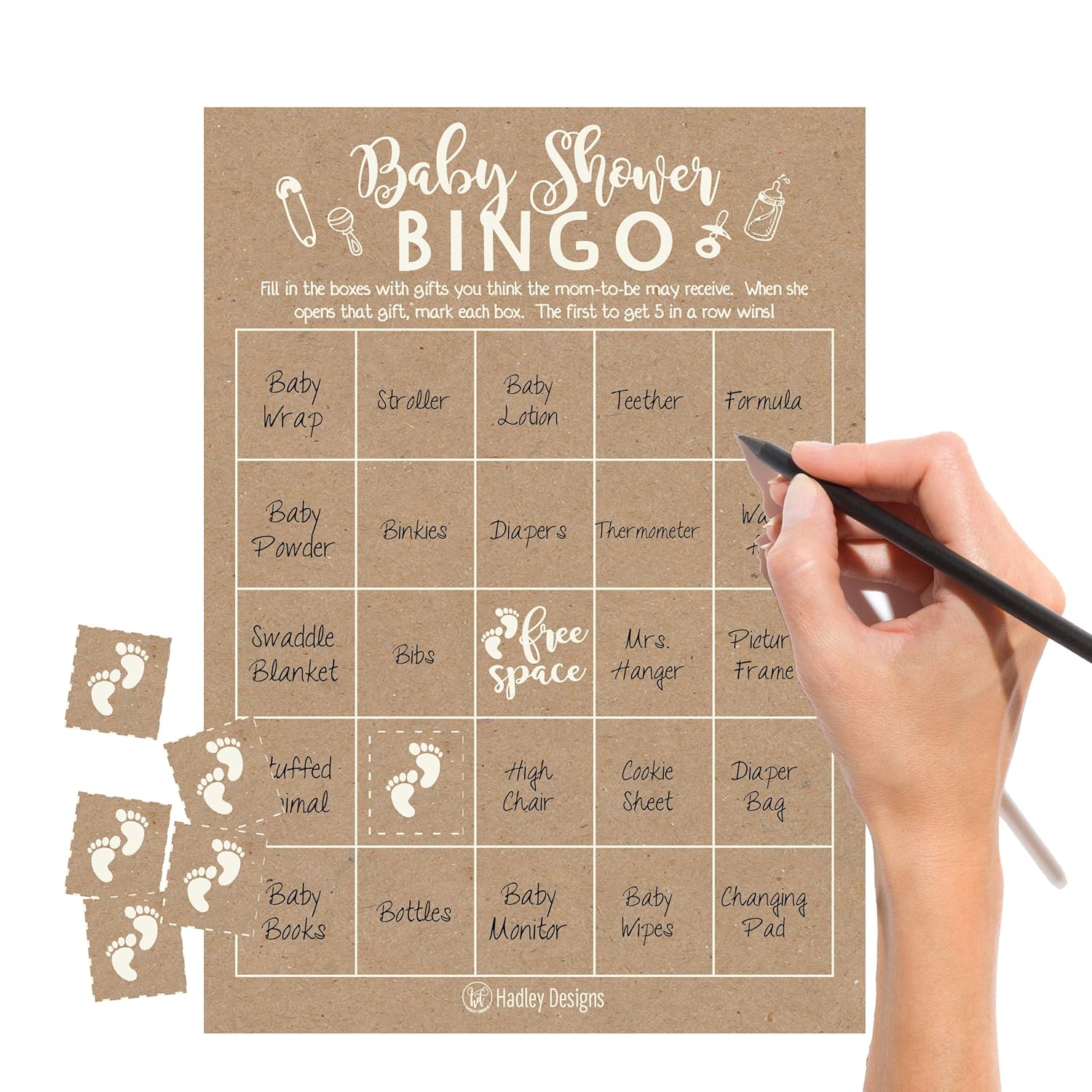 Baby Shower Games For 25 Guests - Kraft Baby Shower Bingo Game, Boy Girl Gender Neutral, Rustic Bingo Cards Gender Reveal Games, Made In Usa