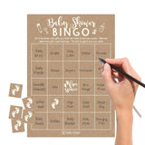Baby Shower Games For 25 Guests - Kraft Baby Shower Bingo Game, Boy Girl Gender Neutral, Rustic Bingo Cards Gender Reveal Games, Made In Usa