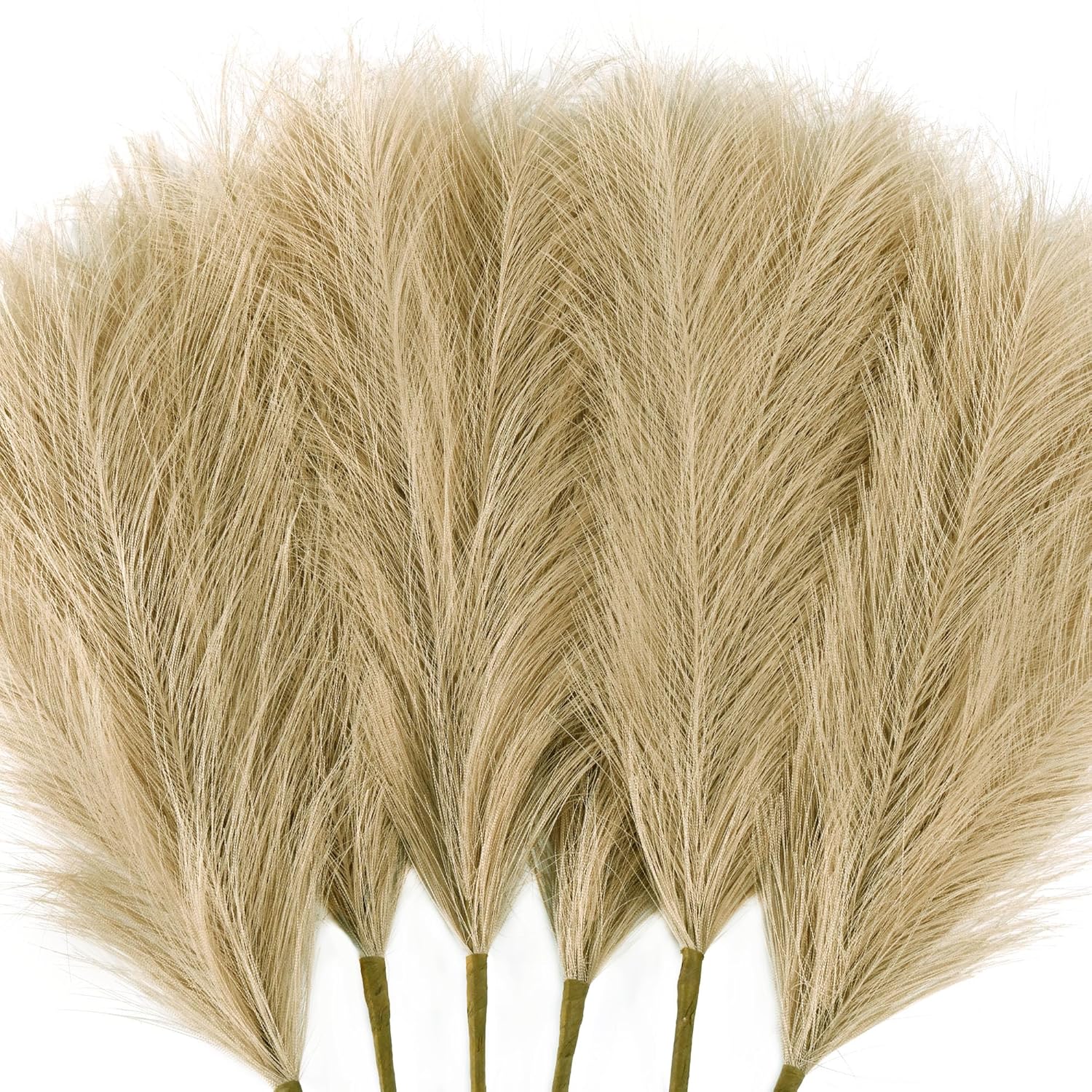 6 Pcs Faux Pampas Grass Arrangement - 18"/45Cm Artificial Fluffy Pompous Grass Stems For Boho Chic Home And Wedding Decor (Coffee)