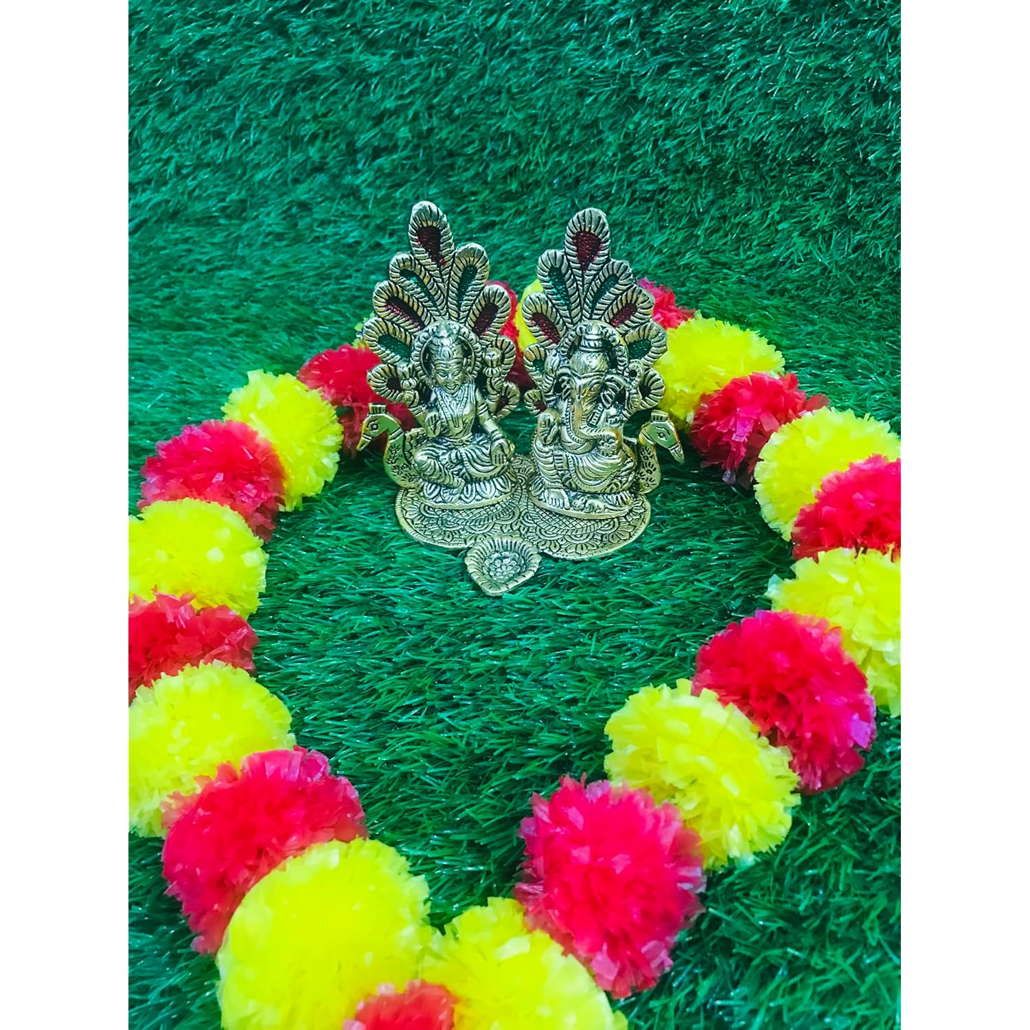 5 Pc - 5 Feet Artificial Marigold Garland Indian/American Wedding Party, Faux Garlands Wedding Garland, Diwali Decoration, Mantle Decoration, Diwali, Spring Bush Floral! (Magenta And Yellow)