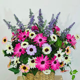 Artificial Wild Flowers With Basket Faux Silk Daisy Chamomiles With Lavender For Centerpiece Table Decoration Country Kitchen Decor For Cozy Welcoming Home Balcony Decor Rv-Decor