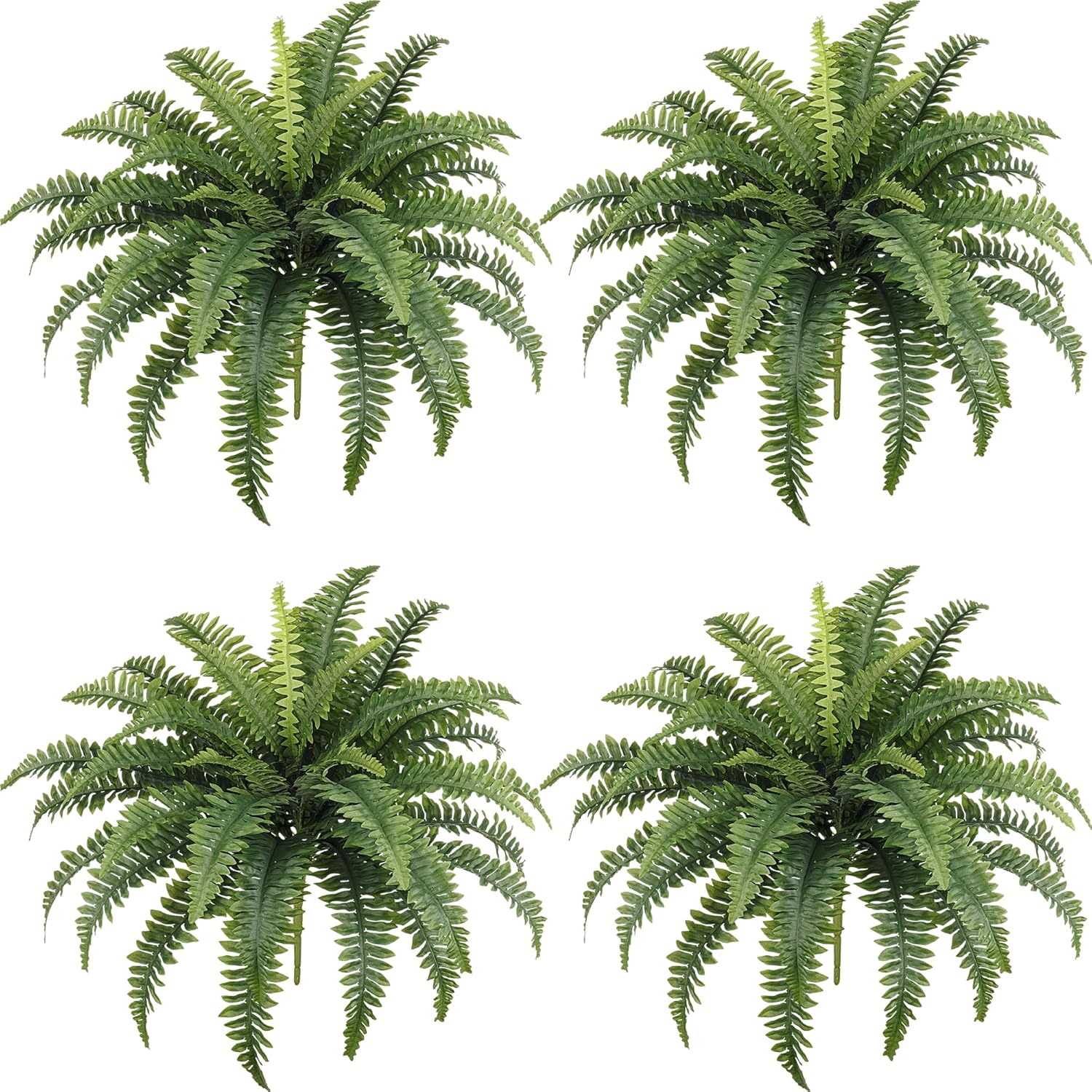 Fake Ferns, 35In Realistic Fake Bush Plants, 4 Faux Ferns With 39 Fronds For Outdoors Garden Planter Porch Entrance Home Decor