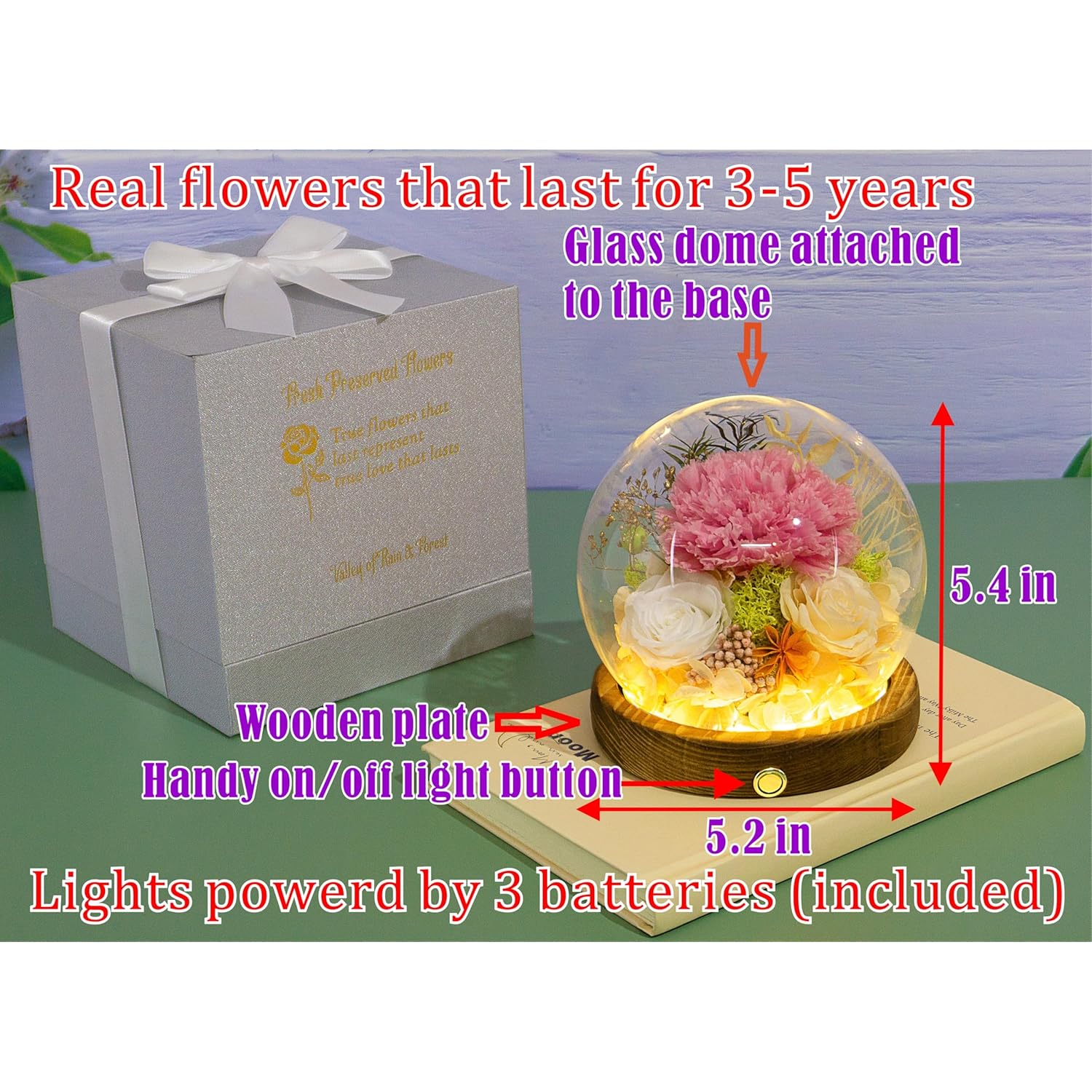 Long-Lasting Real Flowers, Unique Floral Gift For You To Send Love For All Occasions, For Indoor Decoration (Pink Carnation, White & Yellow Roses Arrangement)