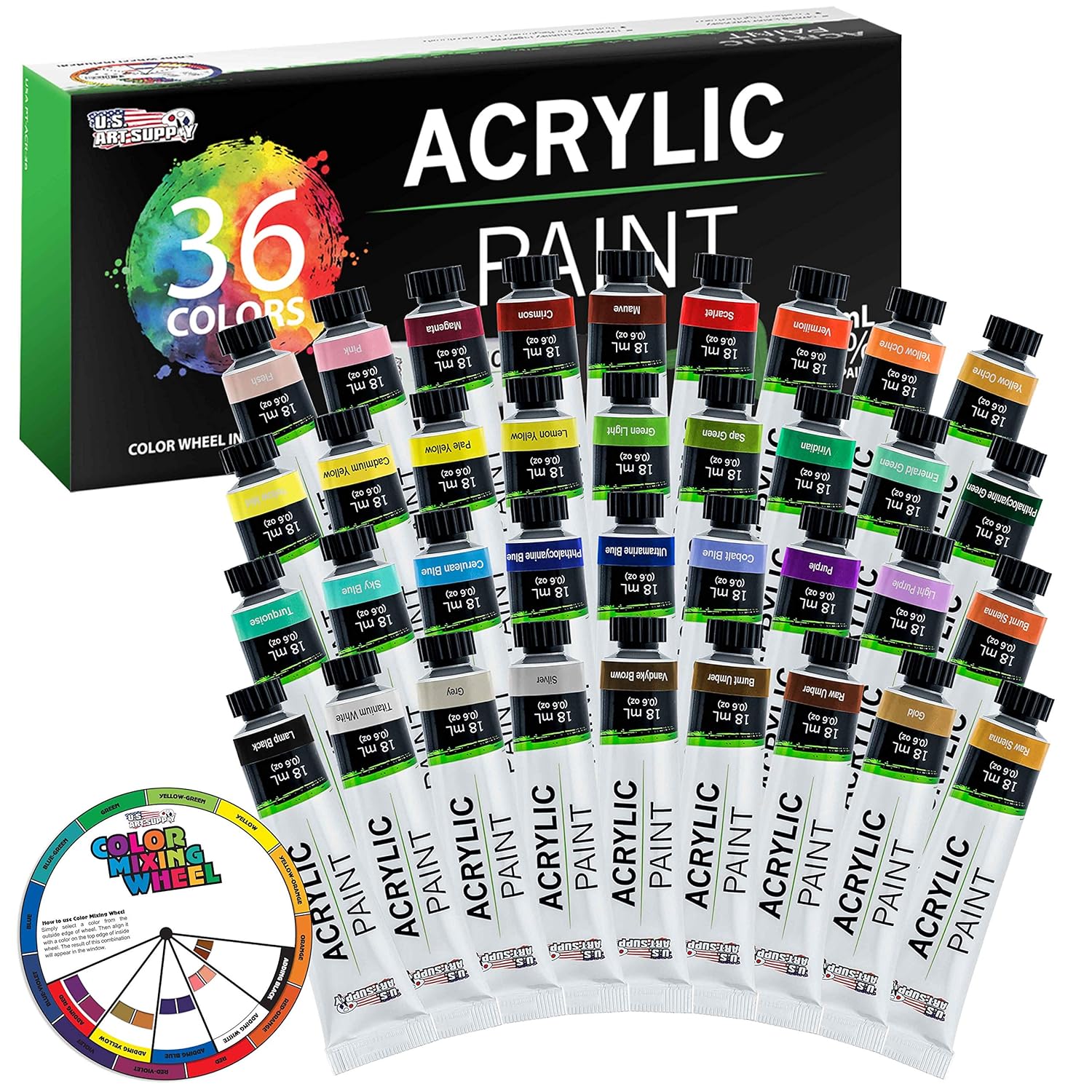 36 Color Professional Acrylic Paint Set In 12Ml Tubes - Art Painting Supplies For Adults, Artists, Students, Beginners - Canvas Portrait Paintings