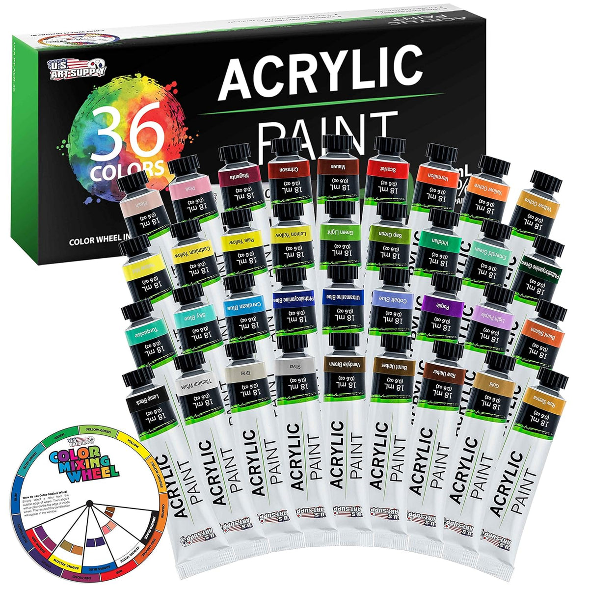 36 Color Professional Acrylic Paint Set In 12Ml Tubes - Art Painting Supplies For Adults, Artists, Students, Beginners - Canvas Portrait Paintings