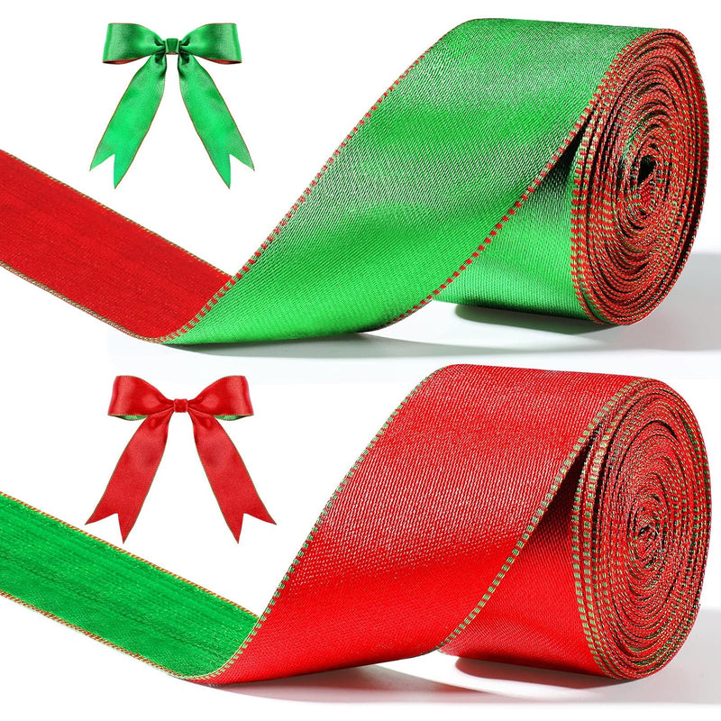 2 Rolls 20 Yards Christmas Satin Ribbon Double Faced Wired Ribbons 1.5