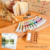 Mini Watercolor Paint Set Mini Watercolor Travel Set - Pocket Artist Wooden Palette With Sketchbook, Brush Pens & Clips, Portable Art Kit For Adults/Beginners (Acrylic 8Grids)
