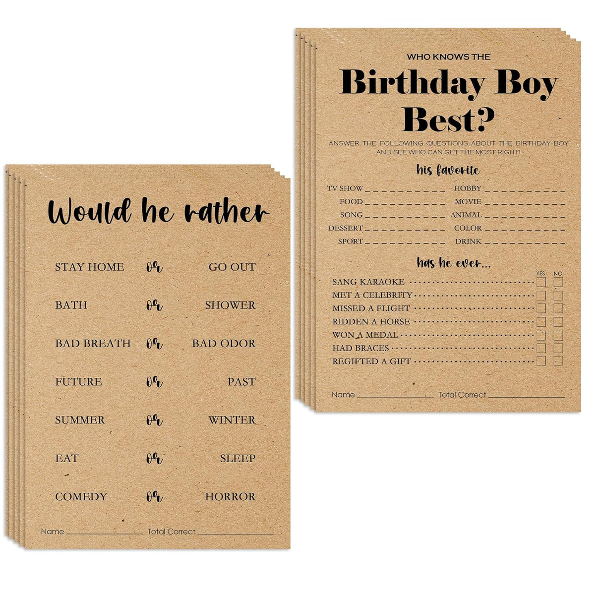 20Pcs Who Knows The Birthday Boy Best Theme Birthday Party Game Cards-3-In-1 Minimalist Brown Birthday Party Game Cards For Boys Teens Adult-Party Activity Supplies & Decorations?5 ''X7 ''?-A10