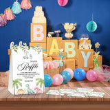 Diaper Raffle Party Games, Dinosaur Baby Shower Game, Greenery Themed Baby Gender Reveal Party Supplies & Activities -1 Double Sided Standing Sign + 50 Guessing Cards (A06)