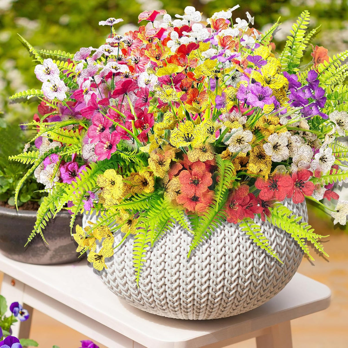 14Pcs Artificial Flowers Outdoor Uv Resistant Fake Flower For Outside Faux Greenery Plant Planter Plastic Flowers - No Maintenance Outdoor Faux Flowers For Porch Garden Home Decor (Mix 4)