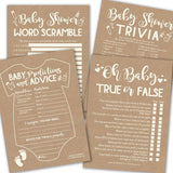 Baby Shower Games For 25 Guests - Kraft Baby Predictions & Advice Cards For New Parents, Trivia Game, Word Scramble, True Or False Babyshower Games Boy Girl Gender Neutral, Made In Usa