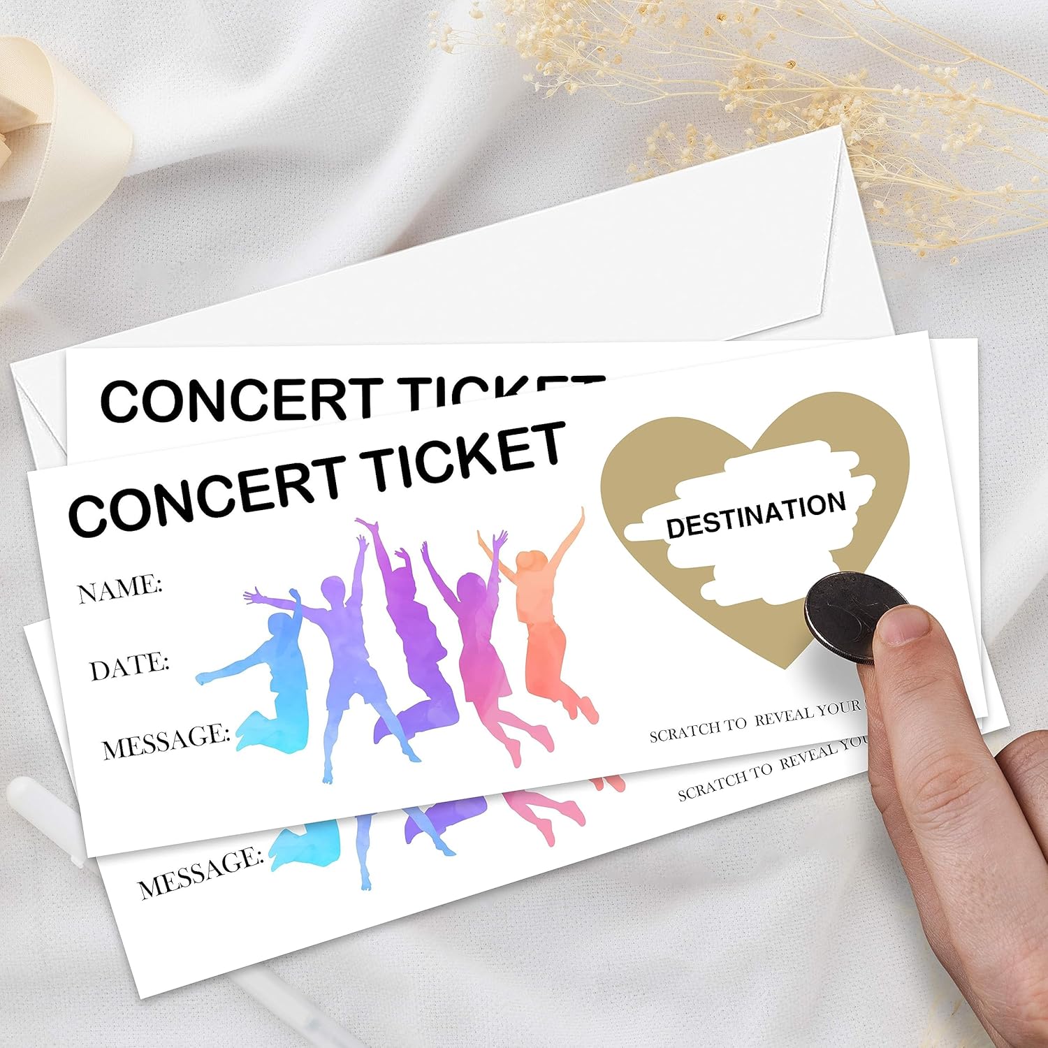 Concert Ticket Scratch Reveal Card?1 Set Make Your Own Diy Gig Ticket, Surprise Reveal Card Gift For Holiday, Christmas, Wedding, Birthday, Anniversary, Party Supply(3.5"X8" Gold)-C010