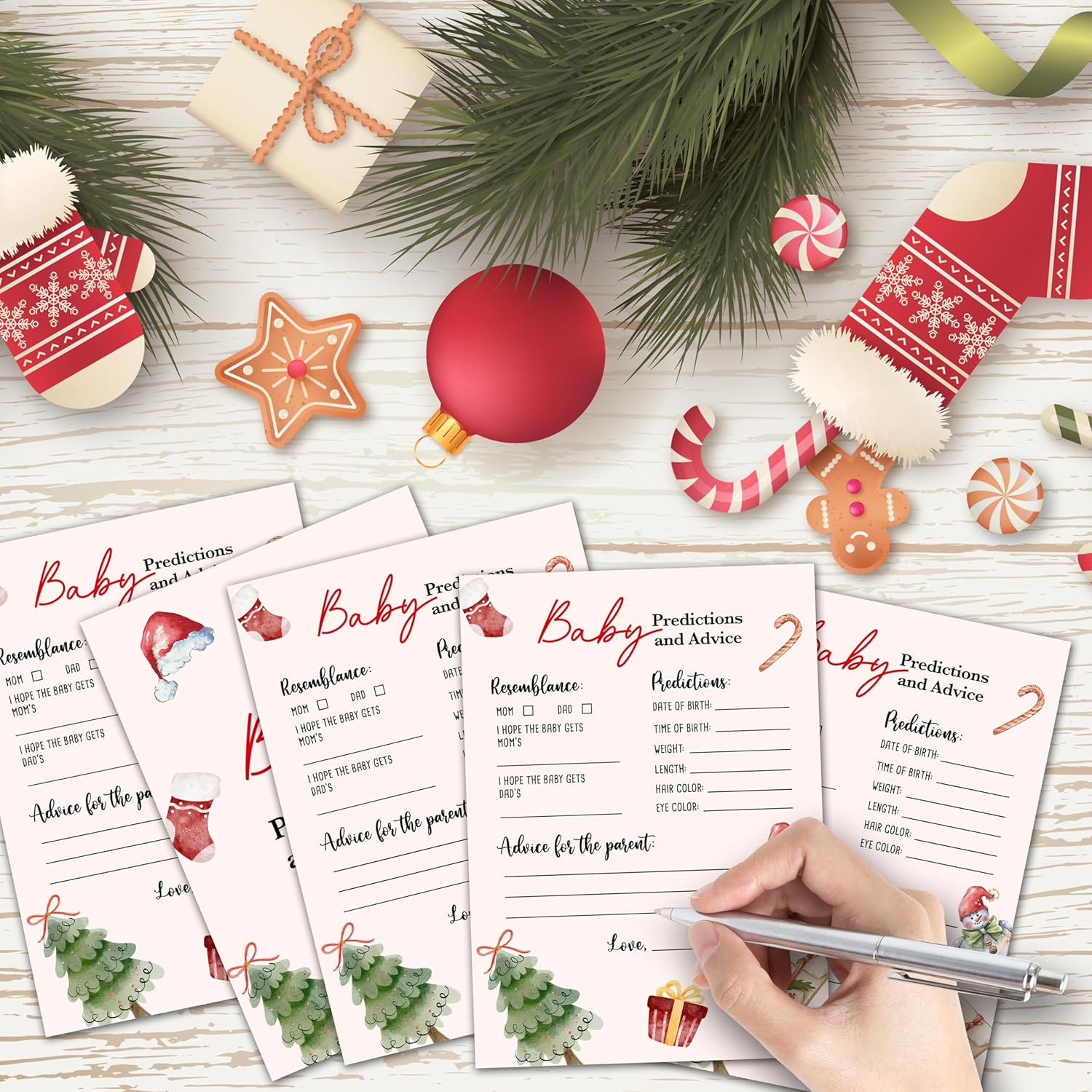 Christmas Baby Shower Game - 30 Double Side Baby Prediction And Advice Game Cards - Winter Gender Neutral Baby Shower Party Decorations Supplies Favors - B03