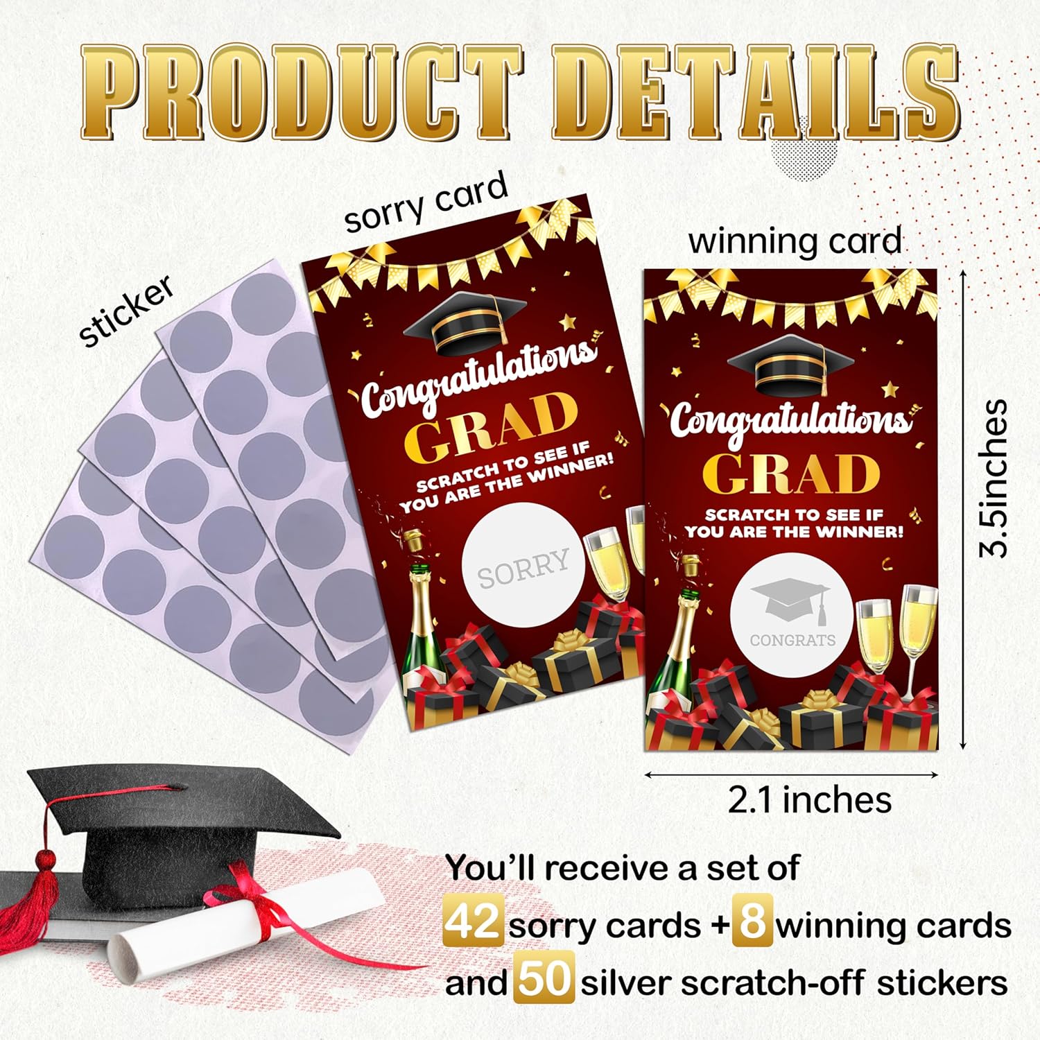 Graduation Games, Scratch Off Graduation Party Game, Grad Party Scratch Games For Adults, Red Gold Congrats Grad Raffle Tickets, Graduation Party Favors Supplies, 50 Pack (03)