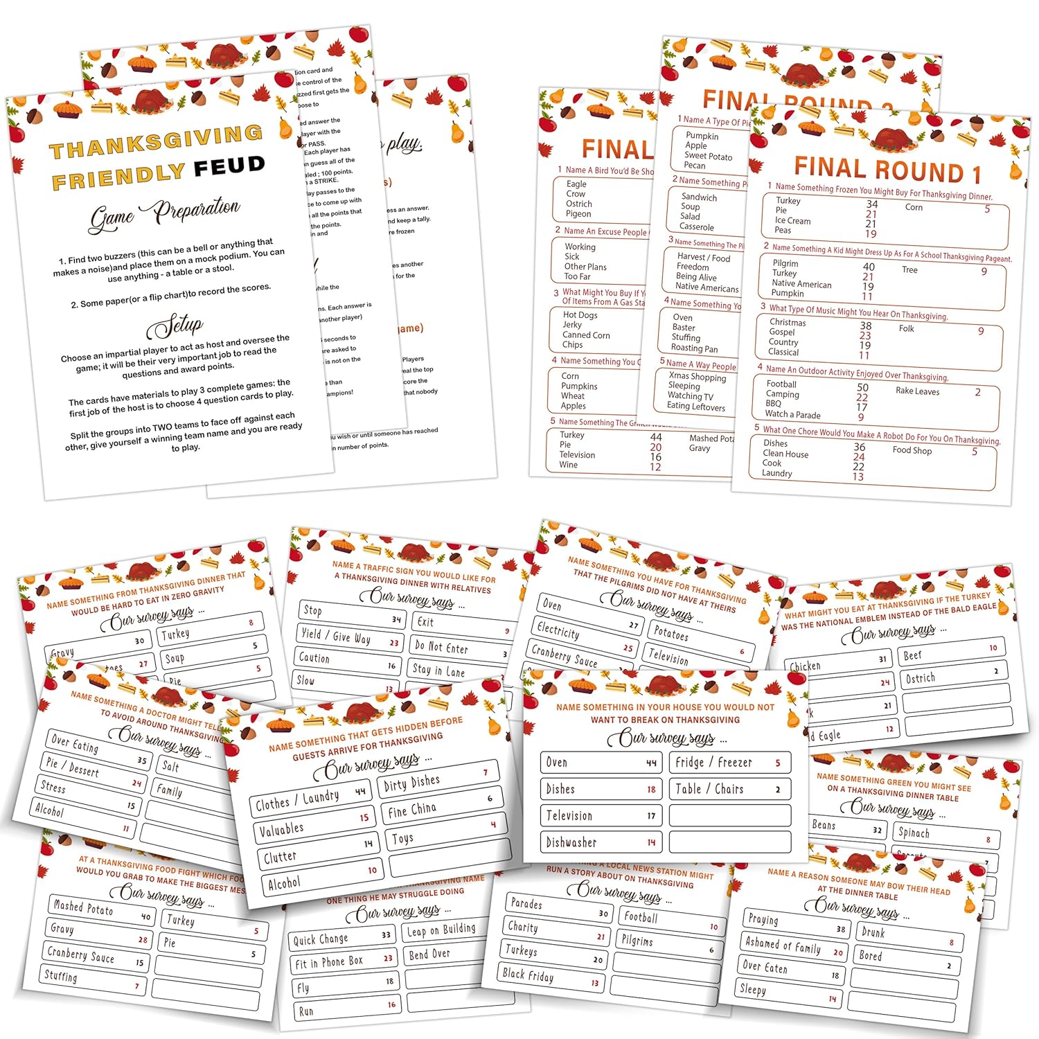 Friendly Feud - Hilarious Party Game Of Guessing Top Answers, Thanksgiving Day & Family Game Night, 15 Trivia Cards