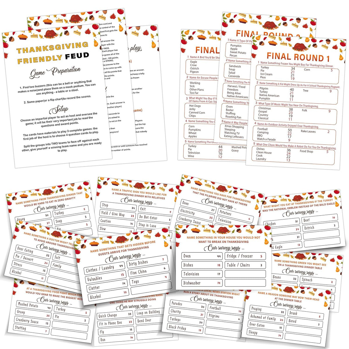 Friendly Feud - Hilarious Party Game Of Guessing Top Answers, Thanksgiving Day & Family Game Night, 15 Trivia Cards