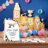 Diaper Raffle Party Games, Western Baby Shower Game, Rustic Country Western Themed Baby Gender Reveal Party Supplies & Activities -1 Double Sided Standing Sign + 50 Guessing Cards (A16)