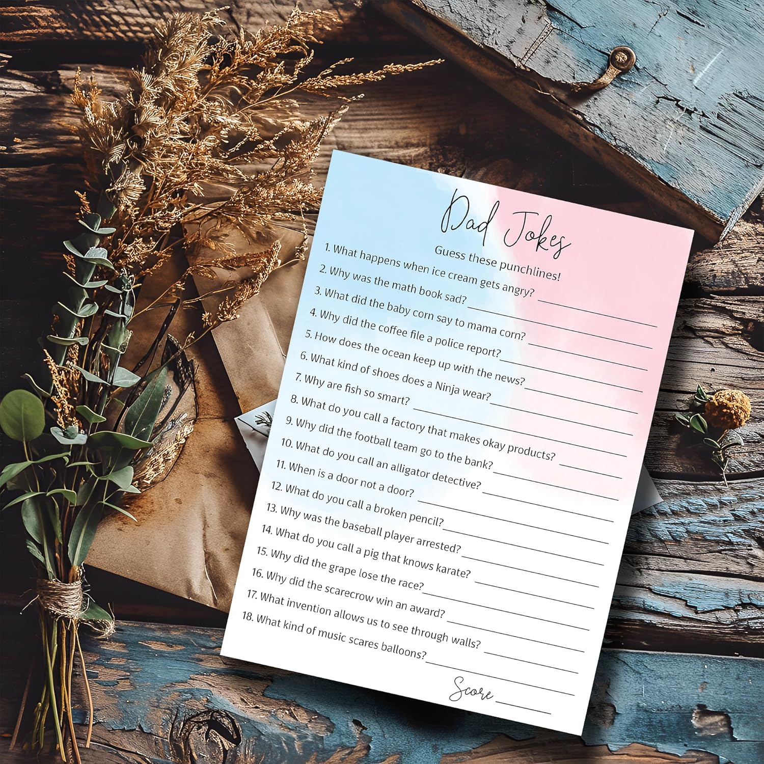 Dad Jokes Gender Reveal Party Game, Daddy Jokes Baby Shower Trivia Games — Pack Of 25 — Fun Dad Joke Game, Pink Or Blue, Funny Trivia, Girl Or Boy, Sprinkle, Co-Ed Couples Shower, Birthday G752-Djk